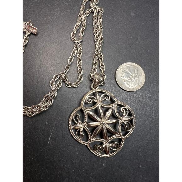 Vintage 1928 Silver Tone Filigree Medallion Rope Chain Necklace 28” - Picture 7 of 12